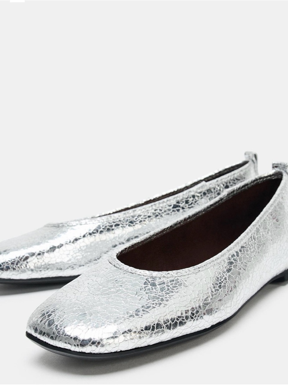Zara Silver Crackle Ballet Flats for Women